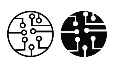 Circuit board icon set. Technology scheme circle symbol isolated on white background. Linear vector outline illustration, logo design style. Suitable for website design. Vector illustration.