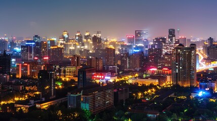 Naklejka premium Colorful architecture modern night sky with