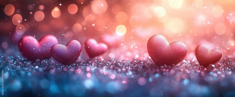 Poster Dreamy Bokeh Background with Floating Hearts in Soft Pastel Colors for Valentine's Day