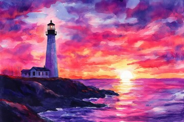 Lighthouse Sunset Seascape