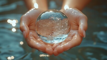 Clean Water Drop Holding Water Droplet Importance of Clean Water Participation World Water Day Initiatives