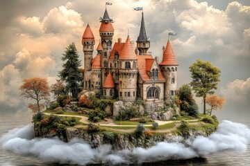 Obraz premium Fairytale Castle on a Misty Island