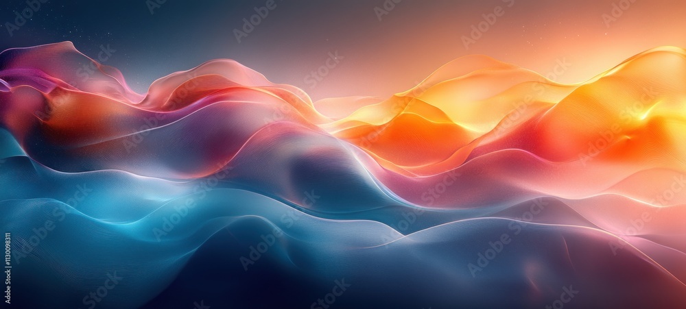 Poster Abstract Gradient Background with Orange and Teal Smooth Shapes and Soft Lighting for Minimalist Design
