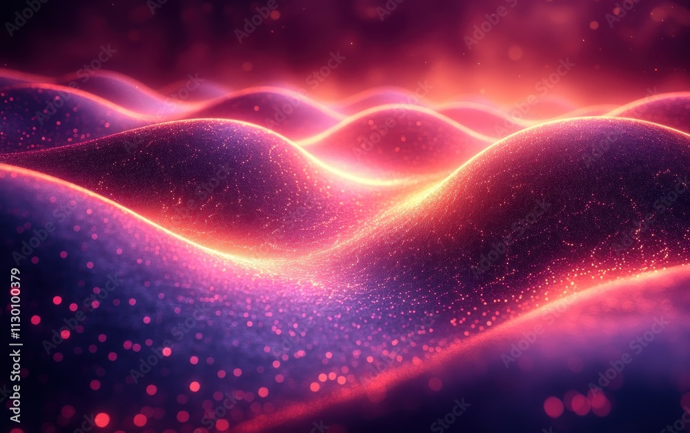Poster futuristic abstract landscape with neon curves and soft light