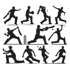 Obraz premium Cricket player set Silhouette vector illustration