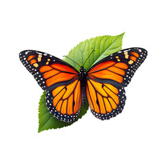 Obraz premium Vibrant Close-Up of an Orange and Black Monarch Butterfly on a Leaf in a Colorful Garden Ecosystem