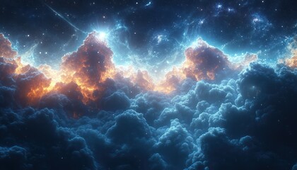 Fototapeta premium Cosmic Landscape Ethereal Light Rays Dark Atmosphere Surrealism Abstract