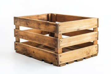 Rustic wooden crate with three dividers; shows natural wood grain and texture. Perfect for rustic, farm, or vintage themes; ideal for product displays or storage.