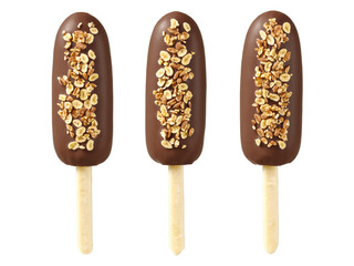 Frozen Banana Pops Bananas dipped in dark chocolate and rolled in crushed nuts or sprinkles, then frozen until firm.