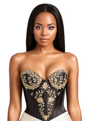Fototapeta premium A bridal bustier made from eco-friendly organic silk, featuring delicate metallic embroidery and a sculpting effect to shape the waist,