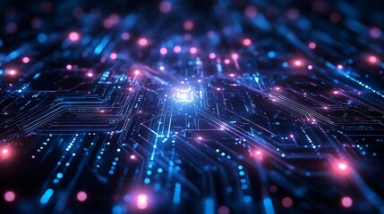 Abstract glowing circuit board, digital technology concept.