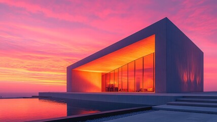 Obraz premium Modern Museum Building Illuminated at Dusk