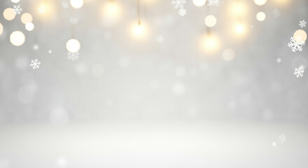 A soft, glowing background with warm golden fairy lights and subtle snowflakes, perfect for holiday and winter themes