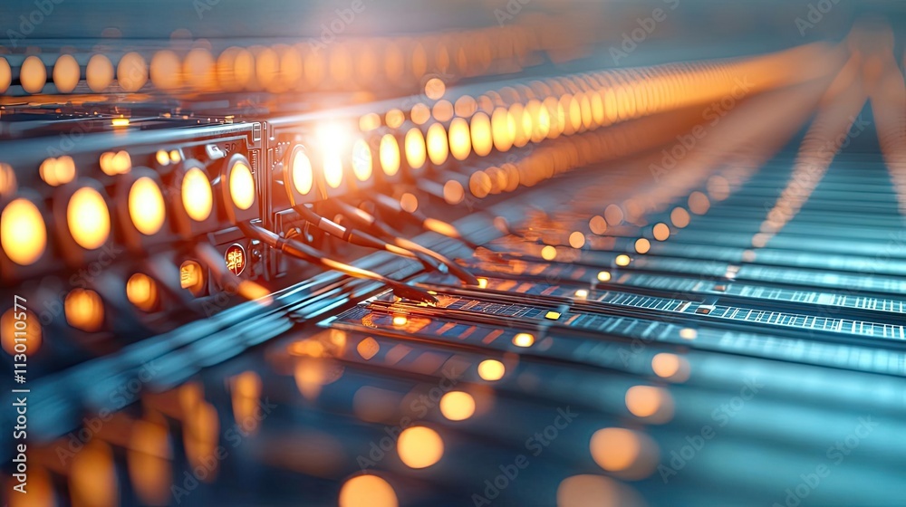 Poster solar sustainability idea. close-up of illuminated cables with dynamic light reflections in a modern