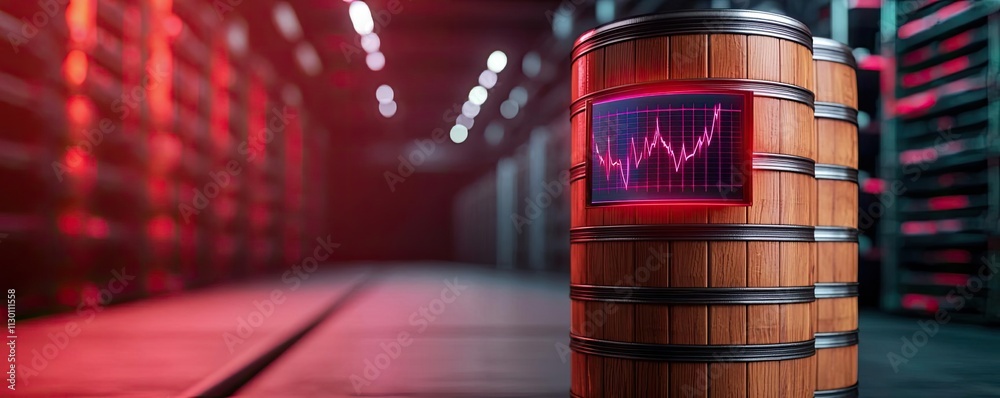 Poster Oil petroleum concept. Futuristic data storage device with a glowing display in a high-tech server room.