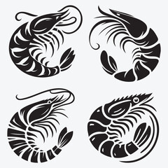Obraz premium Shrimp Fish Silhouette Elegant Vector Clip Art Illustration Isolated on White Background