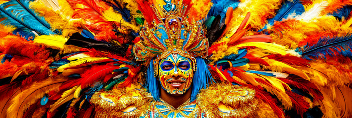Fototapeta premium Vibrant celebration of Rio de Janeiro carnival costume and festive feathers in colorful parade