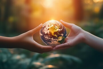 The hands holding the earth,  supporting the world. World environment day
