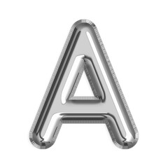 A English Letter silver foil balloon isolated on transparent background PNG, 3d silver alphabet