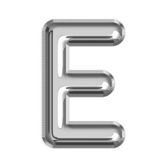 E English Letter silver foil balloon isolated on transparent background PNG, 3d silver alphabet