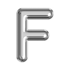 F English Letter silver foil balloon isolated on transparent background PNG, 3d silver alphabet