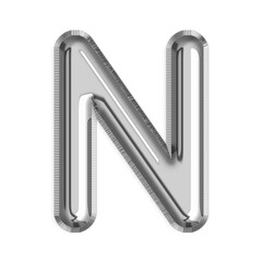 N English Letter silver foil balloon isolated on transparent background PNG, 3d silver alphabet