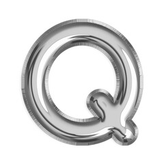 Q English Letter silver foil balloon isolated on transparent background PNG, 3d silver alphabet