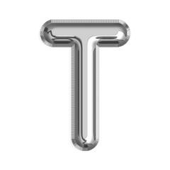 T English Letter silver foil balloon isolated on transparent background PNG, 3d silver alphabet