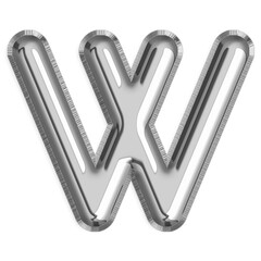 W English Letter silver foil balloon isolated on transparent background PNG, 3d silver alphabet