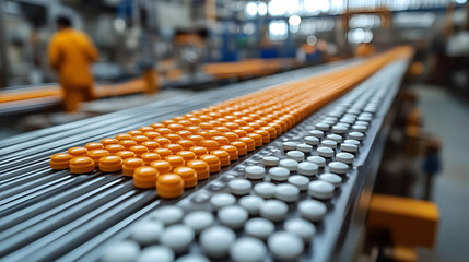 Obraz premium Factory Automation: Orange & White Parts Conveyance System