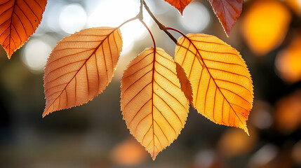 Obraz premium Autumn Leaves: Nature's Golden Hues in Sunlight