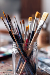 Fototapeta premium paint brushes in a jar, artistic tools