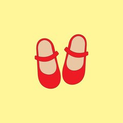Red ballerina shoes vector illustration. Ballet dancer footwear on yellow background