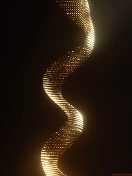 gold chain,DNA helix as a glowing ribbon of light on a dark background,DNA code structure, metal chain, luxury, metalic, artwork, healthcare, skincare, medical, science concept,3d rendering