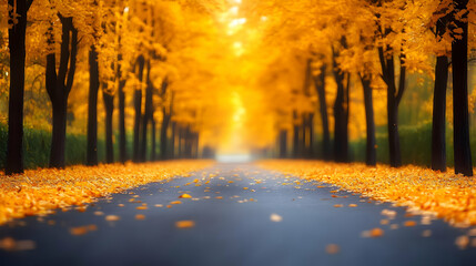 Obraz premium Autumn Road: Golden Leaves, Pathway, Trees