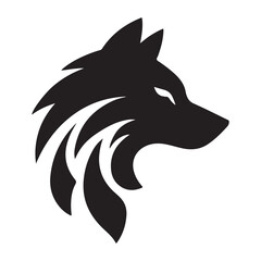 Obraz premium Stylized wolf head logo in minimalist black silhouette, aggressive tribal wolf profile vector illustration, modern canine mascot icon for gaming and sports branding, sharp animal head eps.