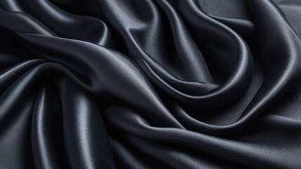 Fototapeta premium Rich grey satin fabric with graceful folds and a radiant sheen for design and artistic uses. This background captures the elegance and sophistication of silky material, suited for creative concepts