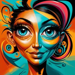 Creative Abstract Head Illustration with Large, Vibrant Eyes