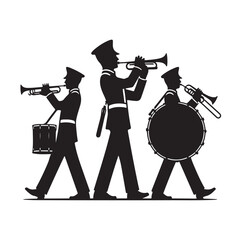 Marching band playing instruments Silhouette vector illustration