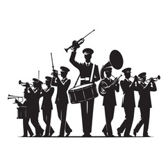 Marching band playing instruments Silhouette vector illustration