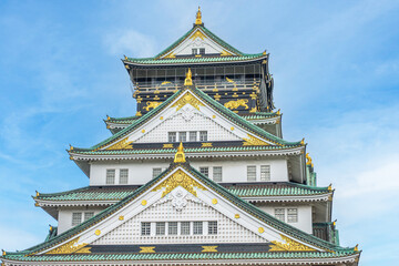 Osaka castle famous japanese castle landmark in Osaka City, Kansai, Japan with blue sky background
