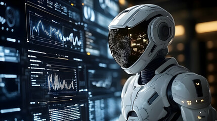 Fototapeta premium AI Robot Analyzes Data Efficiently and Accurately.