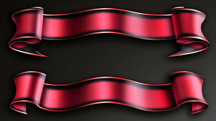 Obraz premium Elegant Red & Black Ribbon Design: Curved, Shiny, Decorative, Classic, Festive, Swirling, Luxurious, Two Ribbons, Graphic Design Element, Perfect for Invitations
