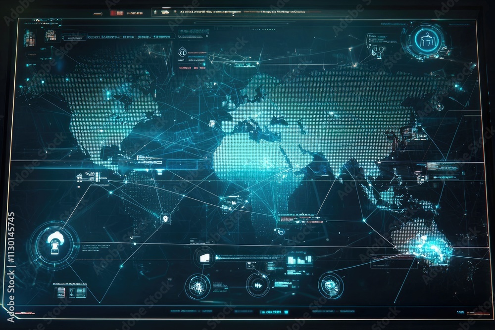 Poster global network data visualization on a futuristic digital screen