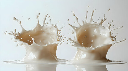 Creamy Liquid Collision: Dual Splashes Dance