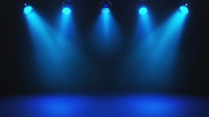 Blue Stage Lighting: Dramatic Spotlights Illuminate Empty Stage