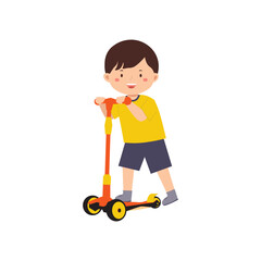 Illustration of a Boy Riding a Scooter