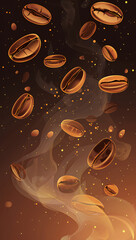 Obraz premium Bunch of coffee beans are flying through the air