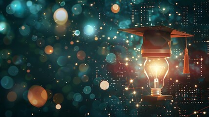 Show a concept image of a diploma with a lightbulb and graduation hat, with interconnected education icons.