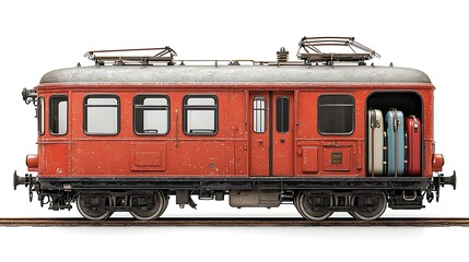 Fototapeta premium Vintage Red Train Carriage, Luggage, Retro Travel - Vintage/Retro